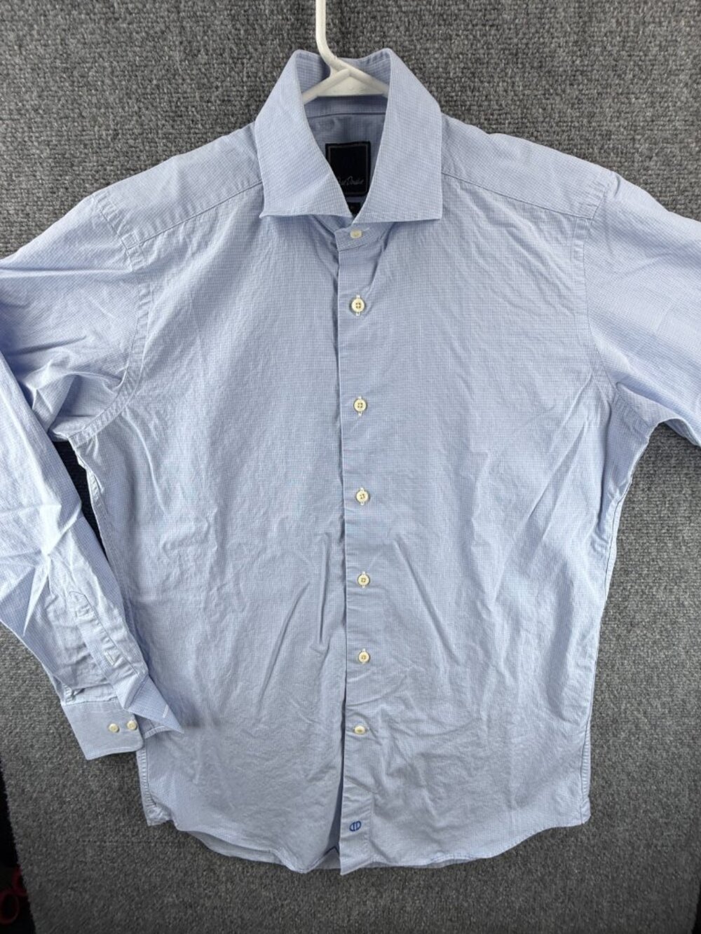 David Donahue Trim 16 34/35 Check Cotton Blue Button Up Mens Shirt Long Sleeve